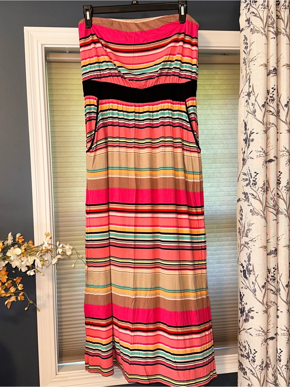 Lane Bryant Pink Multi-Stripe Strapless Maxi Dress